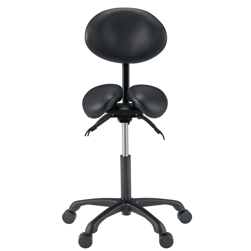 Master Massage Berkeley Ergonomic Saddle Stool -Two Split Part Seat Stool- Hydraulic Swivel Rolling Saddle Posture Chair with Backrest and Adjustable Title Angle and Height(Black)