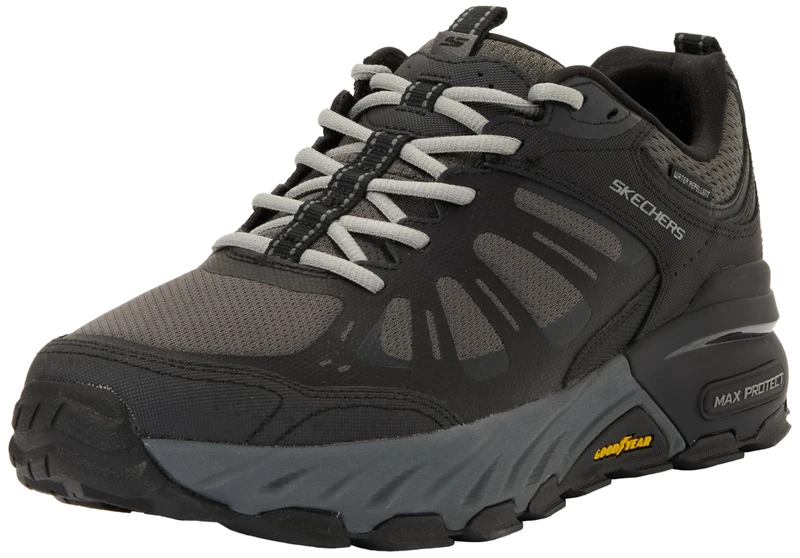 Skechers Men's Max Protect Sherwood Ridge Sneaker, Black Leather/Synthetic/Charcoal Trim, 10 UK