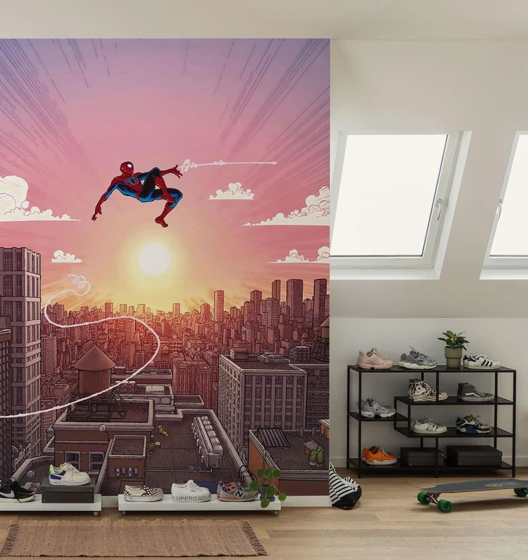 Komar Fleece Photo Wallpaper Marvel Spider-Man Swinging Through The Air 200 x 250 cm Children's Wallpaper Children's Wallpaper