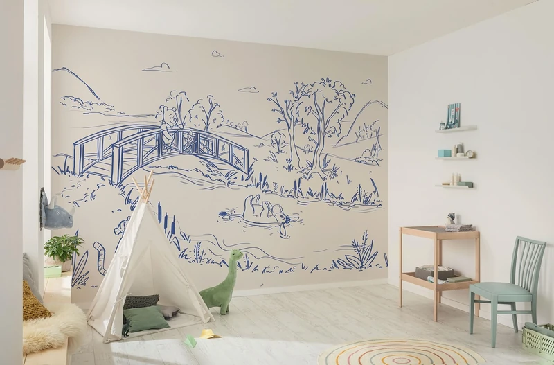 Komar Non-Woven Photo Wallpaper Disney Winnie The Pooh Blue Ink Size 350 x 250 cm Children's Wallpaper