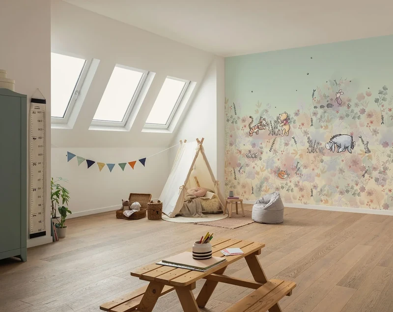 Komar Non-Woven Photo Wallpaper - Disney Winnie The Pooh Flowerfield - Size 300 x 250 cm - Children's Wallpaper