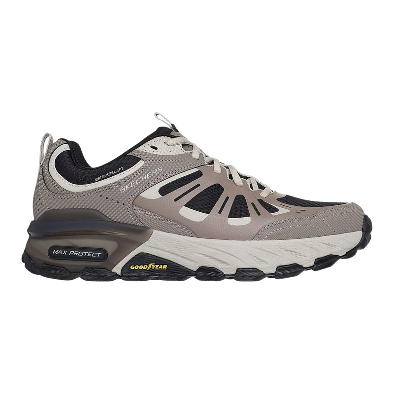 Skechers Men's Max Protect Sherwood Ridge Sneaker, Taupe Leather/Synthetic/Black Trim, 12 UK