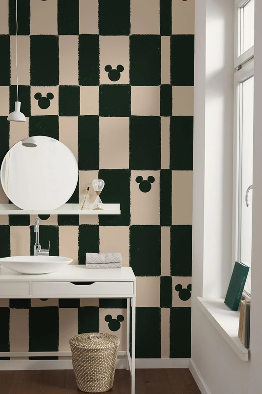 Komar Non-Woven Photo Wallpaper Disney Mickey Mouse Green Chess Size 200 x 250 cm Children's Wallpaper