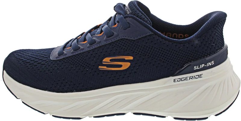 Skechers Men's Edgeride Erlson Slip-On Sneakers, Navy Knit/Orange Pu, 7 UK