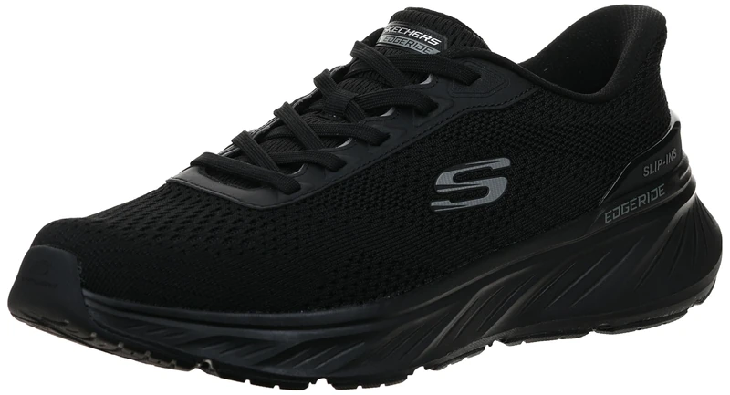 Skechers Men's Edgeride Erlson Slip-On Sneakers, Black Knit/Pu, 10 UK
