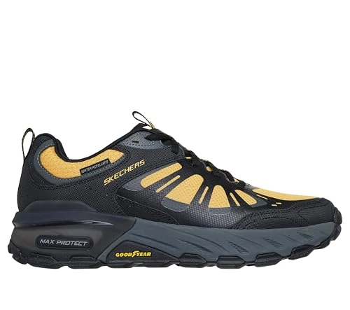Skechers Men's Max Protect Sherwood Ridge Sneaker, Black Leather/Synthetic/Yellow Trim, 8.5 UK