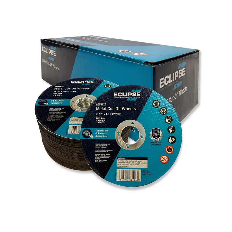 Eclipse Professional Tools A60V125BP Ultra-Thin Cutting Discs 125 x 1.0 x 22.23mm - Precision Cuts, Minimal Heat, Reduced Material Loss, Ideal for Metal, Ceramic, Glass, and Composites - 100 x Blades