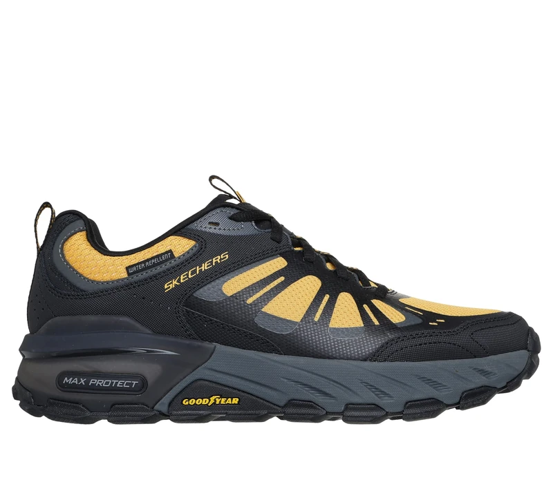 Skechers Men's Max Protect Sherwood Ridge Sneaker, Black Leather/Synthetic/Yellow Trim, 11 UK - Image 1