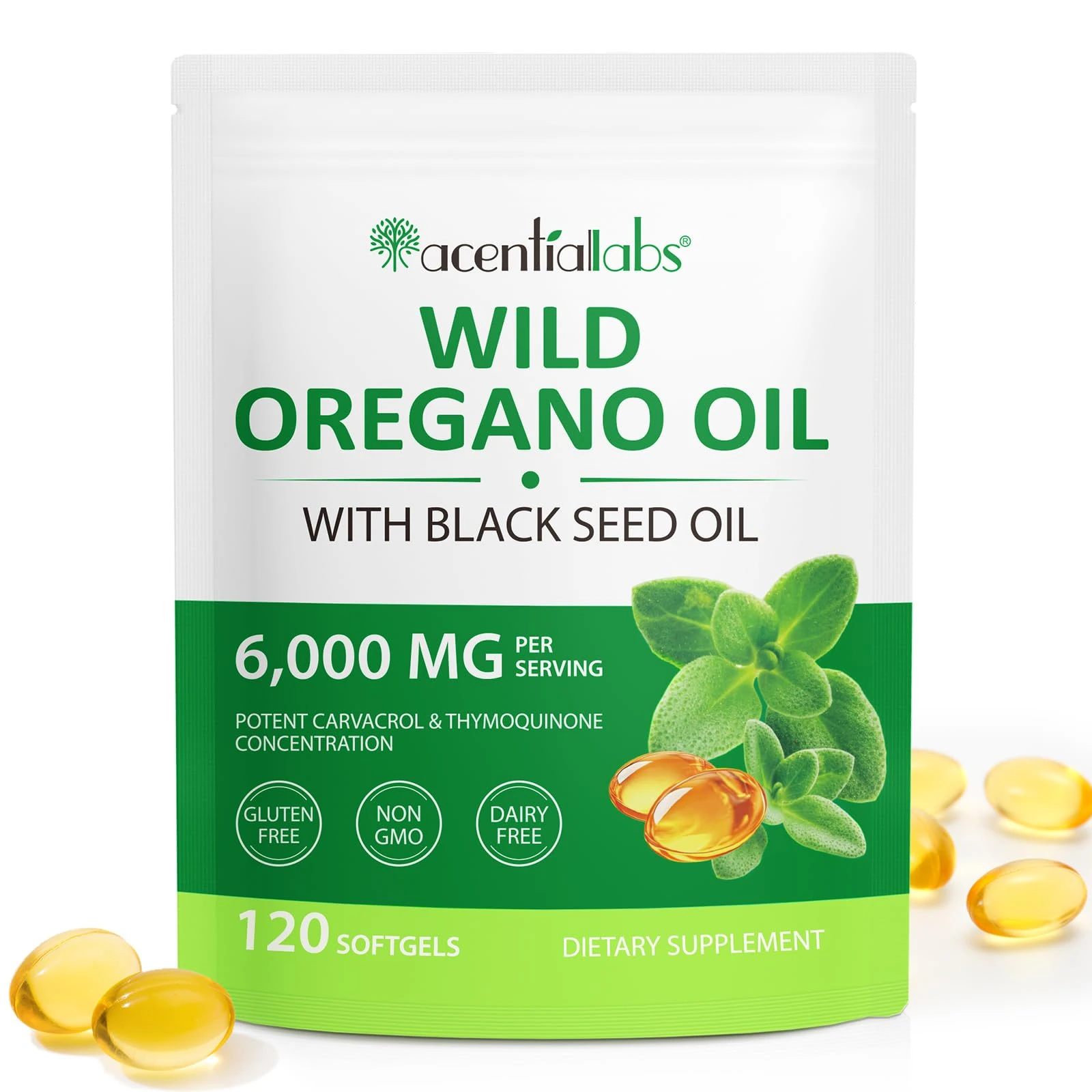 Oregano Oil 120 Softgels - 2 in 1 6000mg Oil of Oregano with Black Seed Oils 200mg - Immune and Digestive Support, Non-GMO, Gluten Free