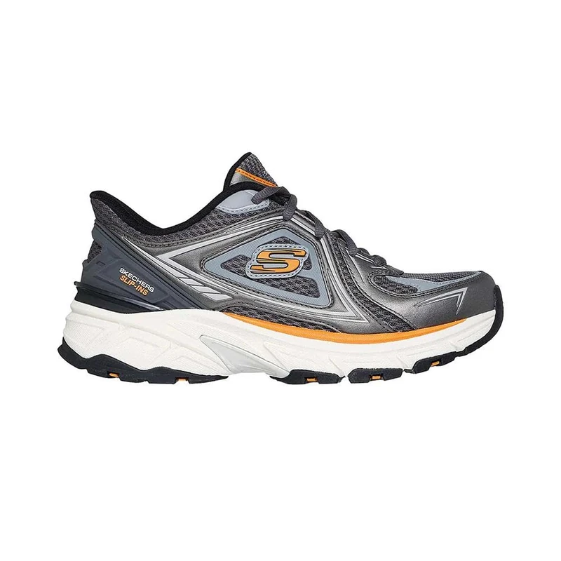 Skechers Men's Stamina Sport Kordae Sneaker, Charcoal Leather/Orange Mesh/Pu, 7 UK
