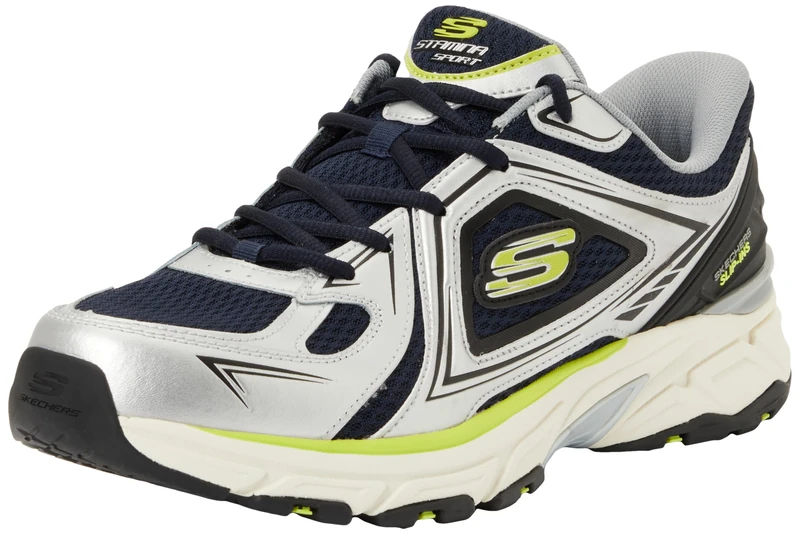 Skechers Men's Stamina Sport Kordae Sneaker, Navy Leather/Silver Mesh/Pu, 10.5 UK