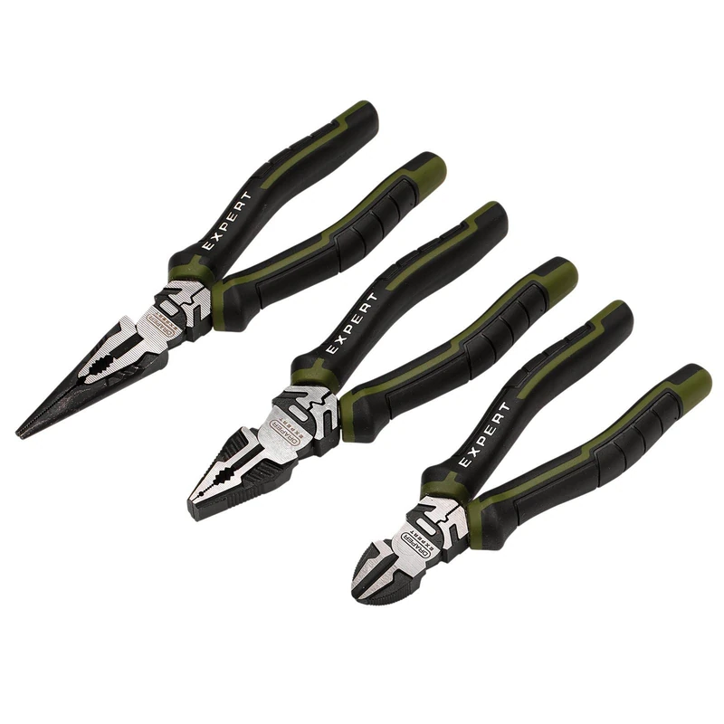 Draper Expert High Leverage Pliers Set (3 Piece) | 200mm Long Nose, 175mm Combination & 160mm Side Cutters | Heavy Duty Chrome Vanadium Steel Hand Tools