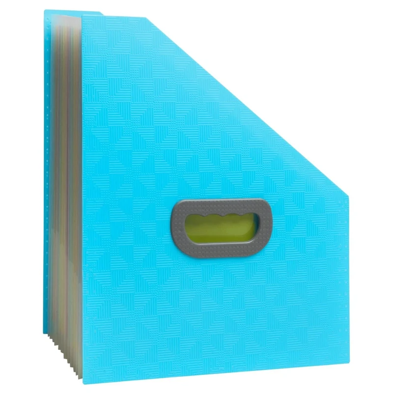 Exacompta - Ref 55599E - Box of 4 PopN Co Magazine File Files - Rigid Handle - Made of Recycled PP - Multi-Coloured tabs and Interior - 12 compartments - Size 26,5x32,5cm - Cyan