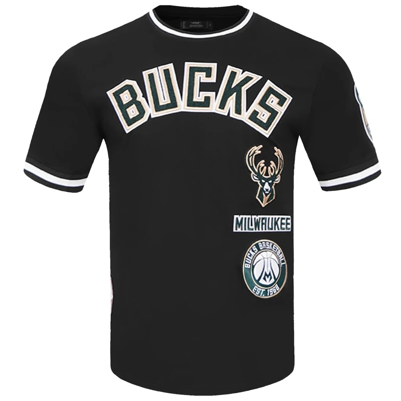 Pro Standard Mens NBA Milwaukee Bucks Retro Classics Short Sleeve Tee Black 2XL - Image 1