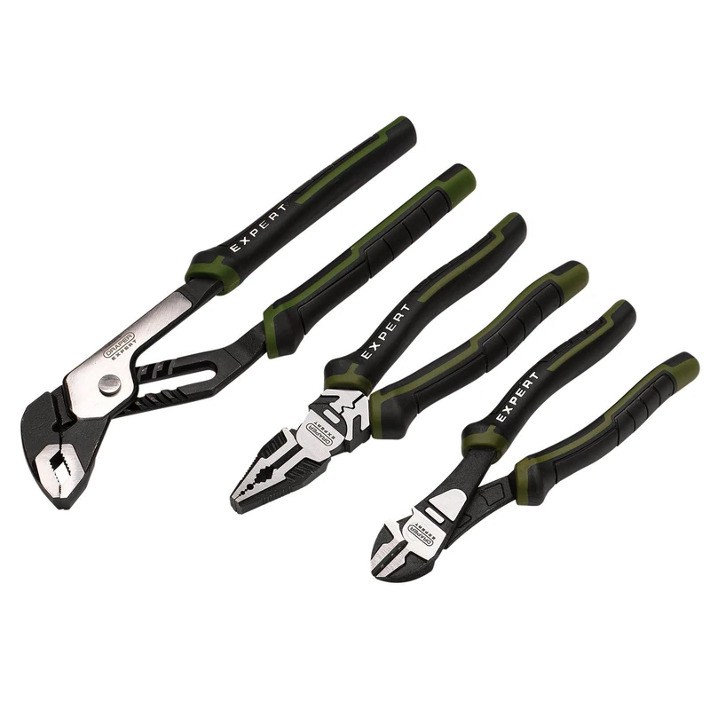 Draper Expert Pliers Set with Water Pump Plier (3 Piece) | 200mm Combination, 190mm Side Cutters & 250mm Water Pump | Heavy Duty Chrome Vanadium Steel Hand Tools