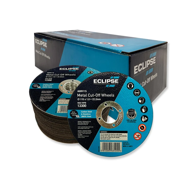 Eclipse Professional Tools A60V115BP Ultra-Thin Cutting Discs 115 x 1.0 x 22.23mm - Precision Cuts, Minimal Heat, Reduced Material Loss, Ideal for Metal, Ceramic, Glass, and Composites - 100 x Blades