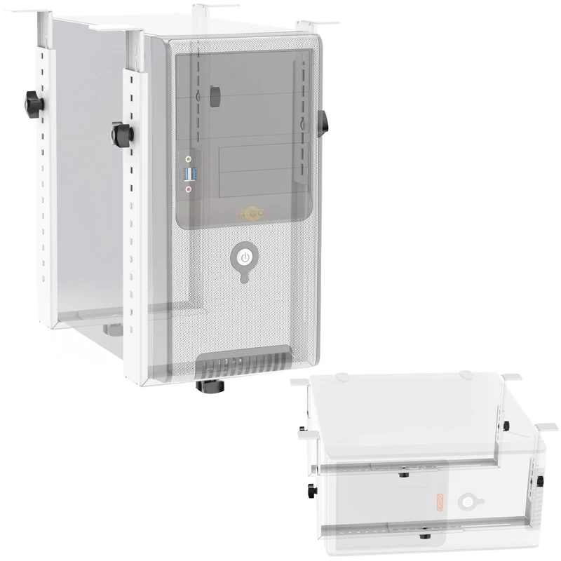 RICOO PC Holder Under Desk Adjustable Computer Holder for Underdesk TRH02-W Computer Calculator Suspension Desk Mount up to 35 kg Base Holder Shelf Server Rack Big Tower Housing White