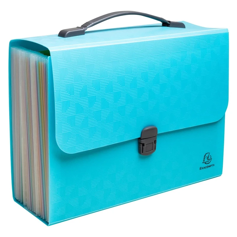 Exacompta - Ref 55699E - Box of 4 Pop'N Co case File Boxes with Handle - Recycled PP Cover - PP Interior - snap Button Closure - 24 compartments - Size 33x29cm - Cyan