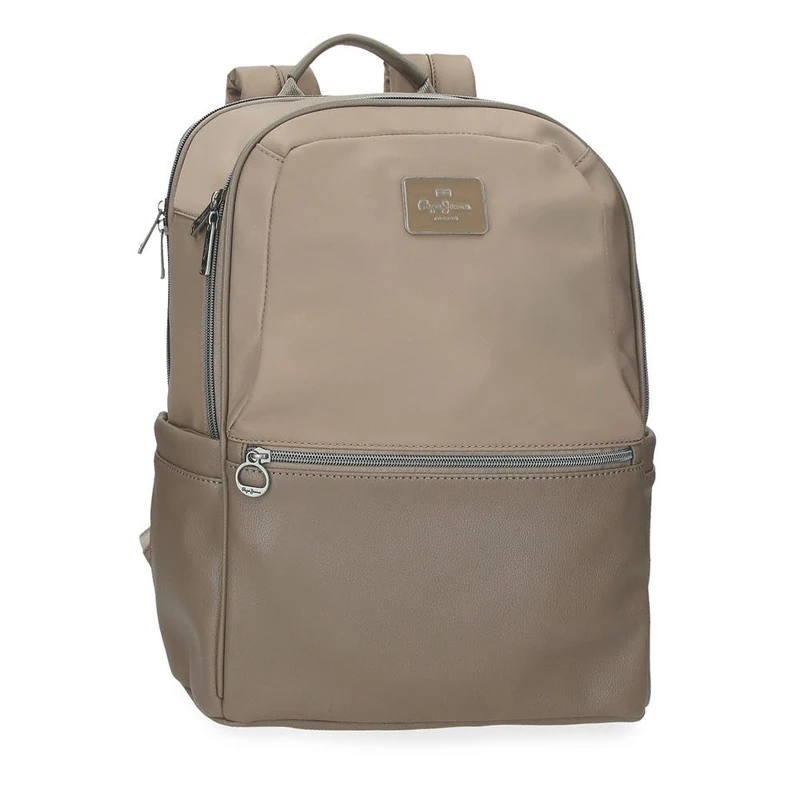 Pepe Jeans Christine Laptop Backpack 15.6 Inch Beige 29x40x11cm Polyester with Faux Leather Details 15.6L by Joumma Bags, Beige, One Size, Laptop Backpack