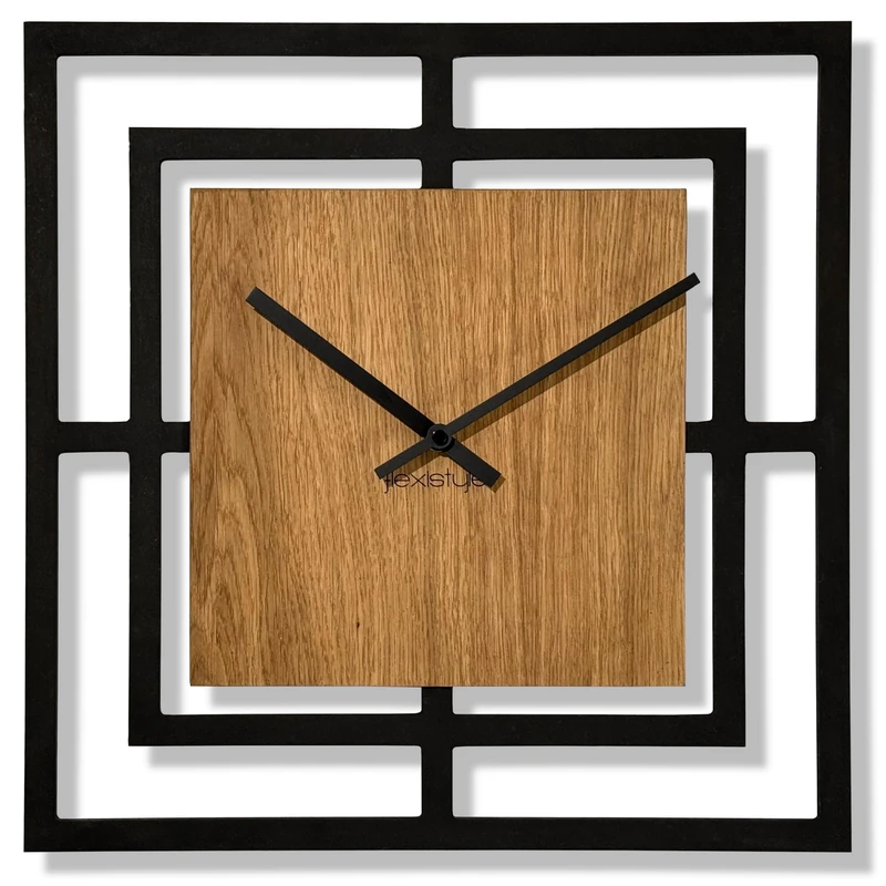 FLEXISTYLE Harmonic Wall Clock without Ticking Noises Modern Design Wood Black Wall Clocks Living Room Teenager's Room Square Boy