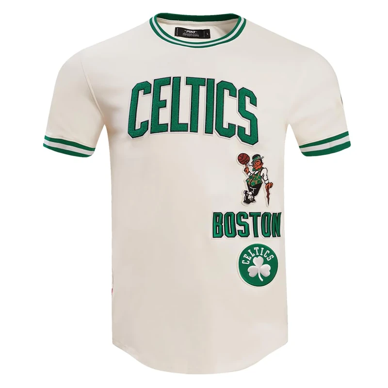 Pro Standard Mens NBA Boston Celtics Retro Classics Short Sleeve Tee Eggshell/Kelly Green L - Image 1