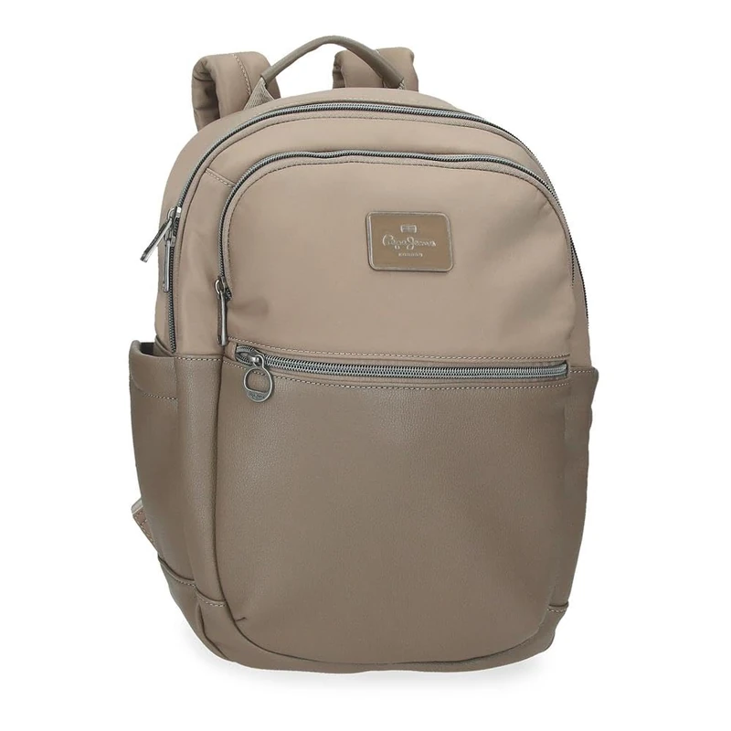 Pepe Jeans Christine 12 Inch Laptop Backpack Beige 25 x 36 x 10 cm Polyester with Faux Leather Details 9L by Joumma Bags Beige Talla única Laptop Backpack, beige, standard size, laptop backpack