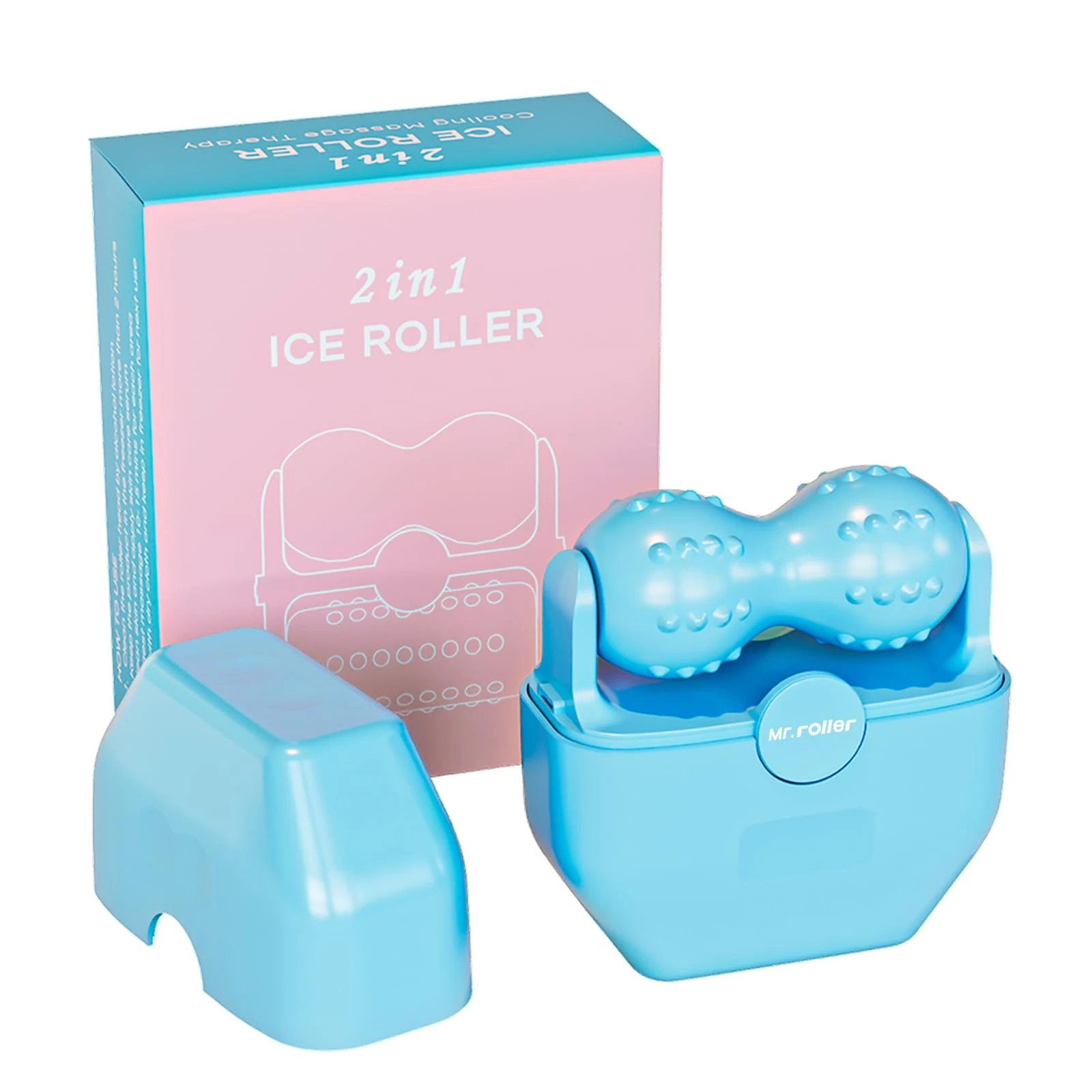 Mr.roller Ice Roller for Face and Eyes, Ice Face Roller 2 in 1, Ice Roller Massage Eyes Facial Beauty for Women Men Reduce Puffiness Shrink Pores Improve Skin Elasticity (Blue)