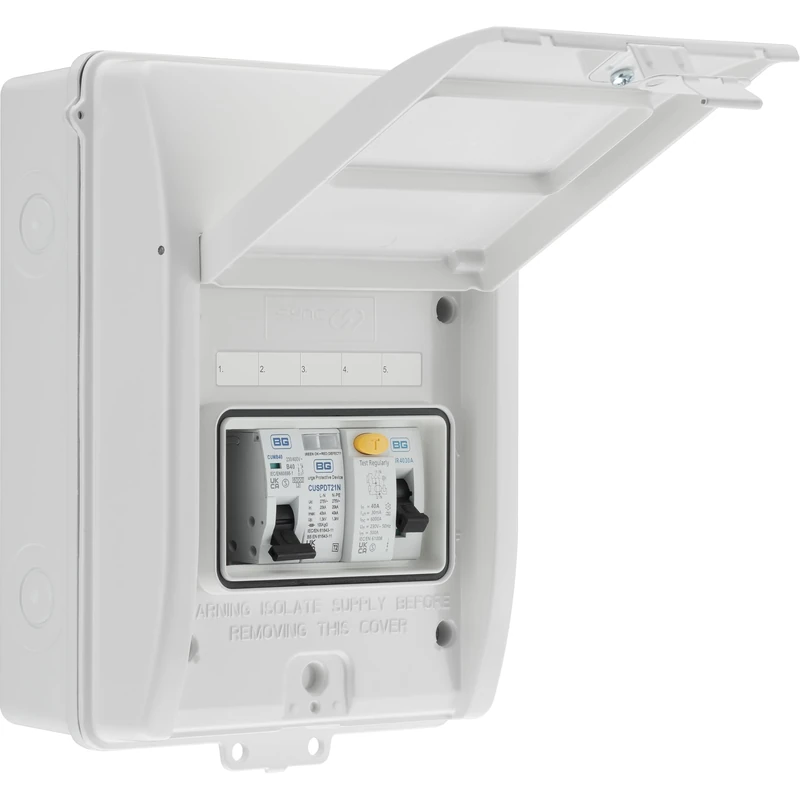 Sync Energy EV Charger Consumer Unit with 40A 30mA Type A RCD, Type 2 SPD & 40A MCB, Electric Vehicle Enclosure Kit, Weatherproof, 5 Module, Populated, BG Sync EV, White, IP65, CFEV5AW