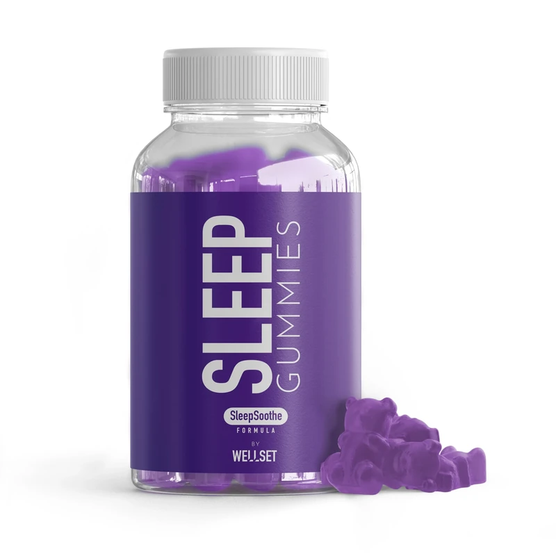 WELLSET Sleep Gummies x 60 | SleepSoothe Formula | Ashwagandha, Chamomile, Lemon Balm, Valerian, Lavender, L-Theanine | Vegan | Gluten-Free | for Bedtime (1 Month Supply)
