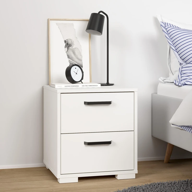 Tvilum Sofia Bedside Table with 2 Drawers in White, 40 cm W x 39.6 cm D x 44.2 cm H - Image 1