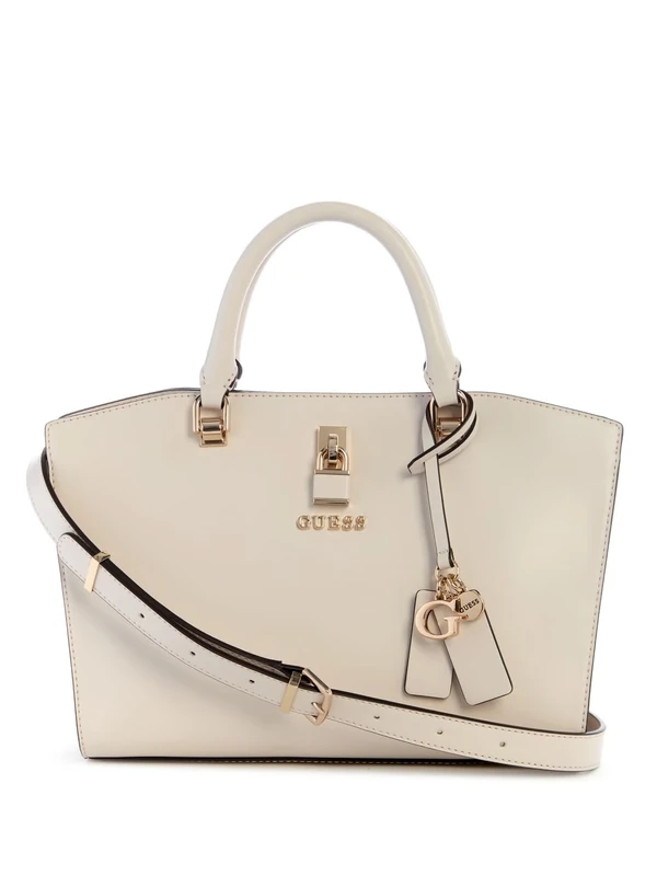 GUESS Queensland Luxury Satchel, Off White/Taupe, One size
