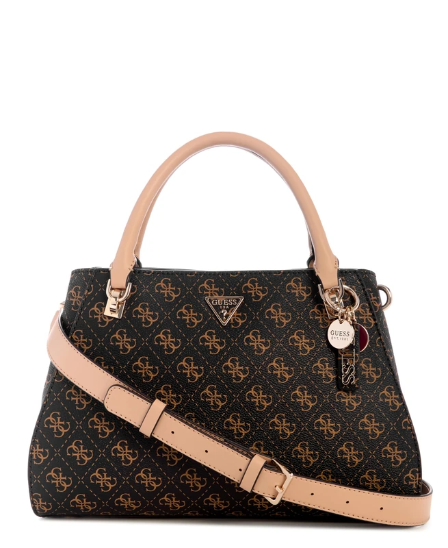 GUESS Women's Noelle Ii Luxury Satchel, Crossbody, Brown Logo, One Size