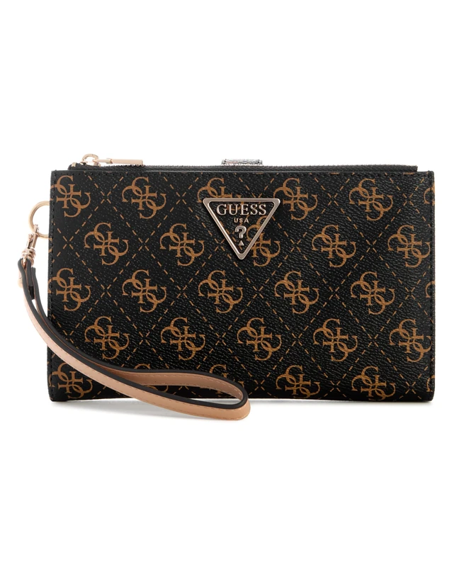 GUESS Women's Laurel Ii Double Zip Organizer Wallet, Brown Logo, One Size