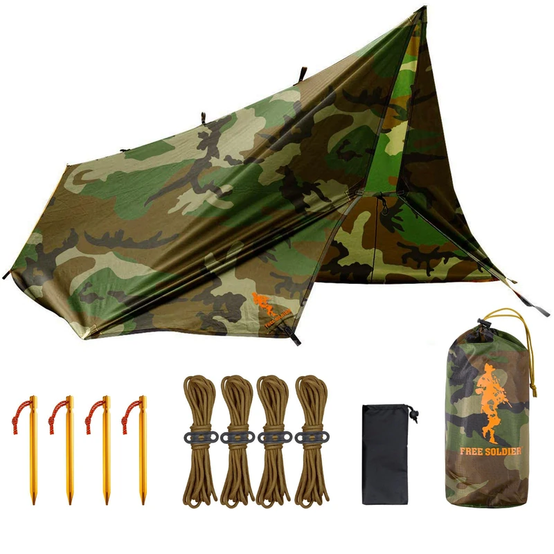 FREE SOLDIER Tarp Waterproof 4 x 4 m Ultralight Tent Tarpaulin UV Protection Camping Awning Tent Outdoor Large Tarp for Camping, Hiking, Outdoor Activities