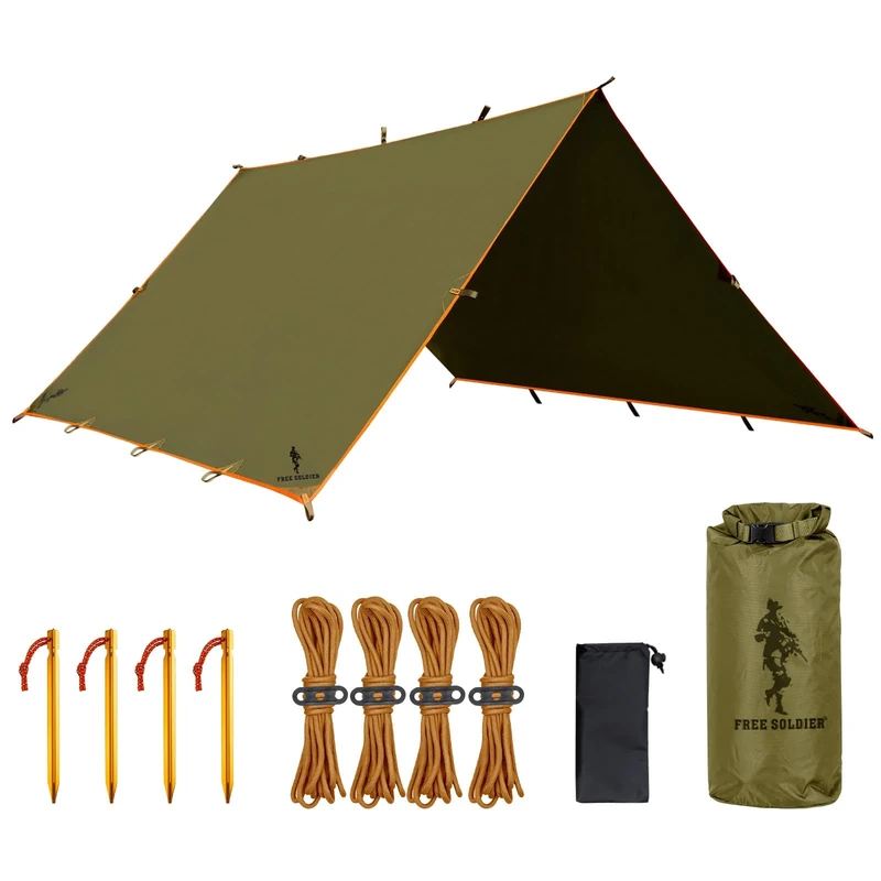 FREE SOLDIER Tarp Waterproof 4 x 4 m Ultralight Tent Tarpaulin UV Protection Camping Awning Tent Outdoor Large Tarp for Camping, Hiking, Outdoor Activities