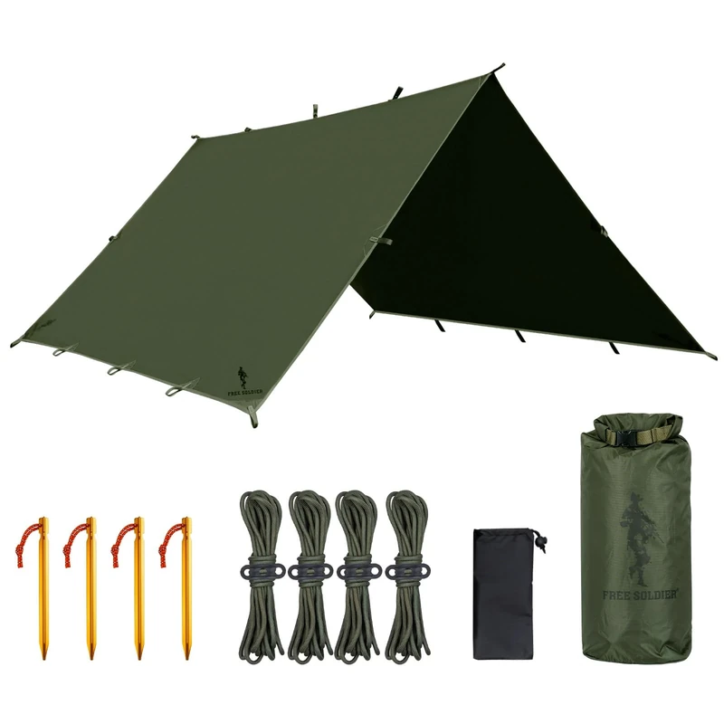 FREE SOLDIER Tarp Waterproof 4 x 4 m Ultralight Tent Tarpaulin UV Protection Camping Awning Tent Outdoor Large Tarp for Camping, Hiking, Outdoor Activities
