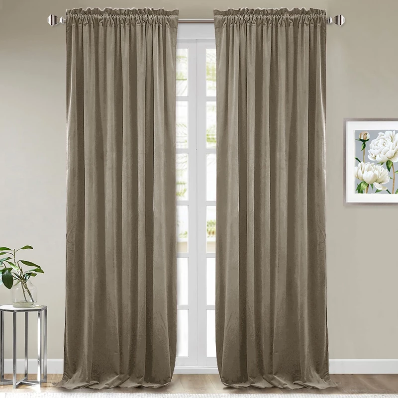 StangH Camel Beige Velvet Curtains - Stylish Thermal Insulated Privacy Drapes for Office, Soft Noise Reducing Curtains, Neutral Tone Home Decor, W52 x L92, 2 Panels