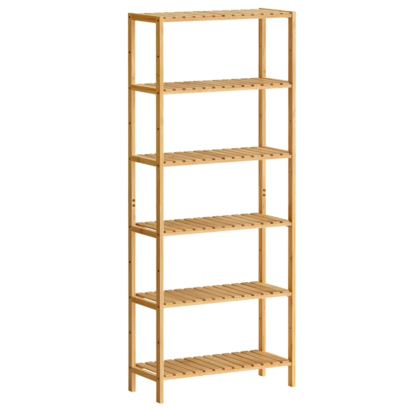 SONGMICS Bamboo Storage Shelf, 6-Tier Shelving Unit, Multifunctional, in the Hallway, Bathroom, Living Room, Balcony, Kitchen, 26 x 60 x 160.9 cm, Natural Beige BCB036Y01