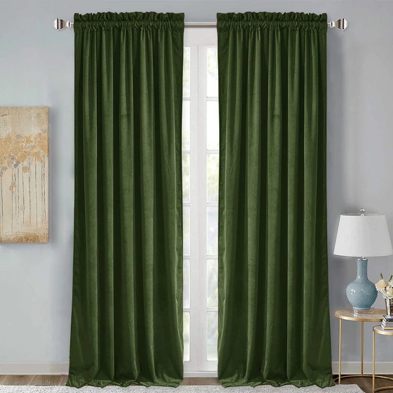 StangH Moss Green Christmas Holiday Curtains - Cozy Velvet Window Drapes for Bedroom, Soft Privacy Thermal Insulated Curtains for Living Room, W52 x L105, 2 Panels