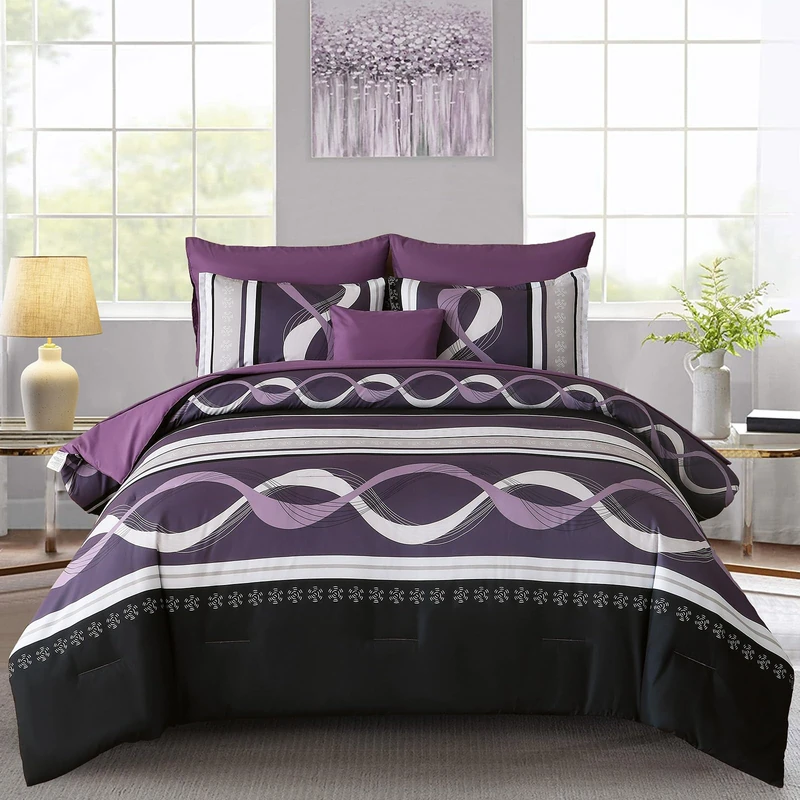Anibedding Purple Comforter Set Full Size - 8 Piece Bed in Bag