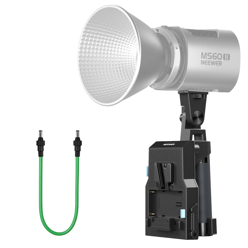 NEEWER 2 In 1 V Mount & NP-F Battery Handgrip for MS HS Series Portable LED Video Light, Dual Channel Handle with NP-F970 750 PS099E VB99 Battery Mounting Plate & 5.5x2.5mm DC to DC Cable, PS011E