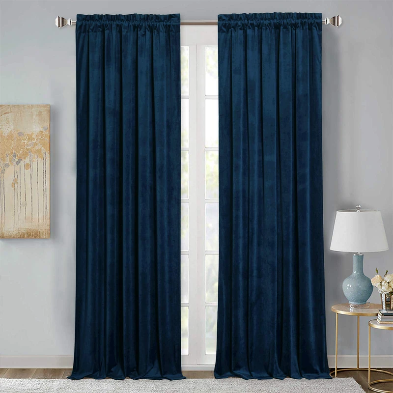 StangH Navy Blue Curtains for Living Room Elegant Thermal Insulated Drapes for Dining Room/Office, Heavy Soft Velvet Curtains with Noise Reduction, W52 x L94, 2 Panels