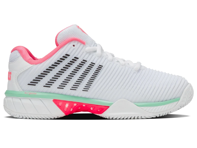 K-Swiss Women's Hypercourt Express 2 Clay Tennis Shoe, White/Neon Pastel Pink/Black, 8 UK