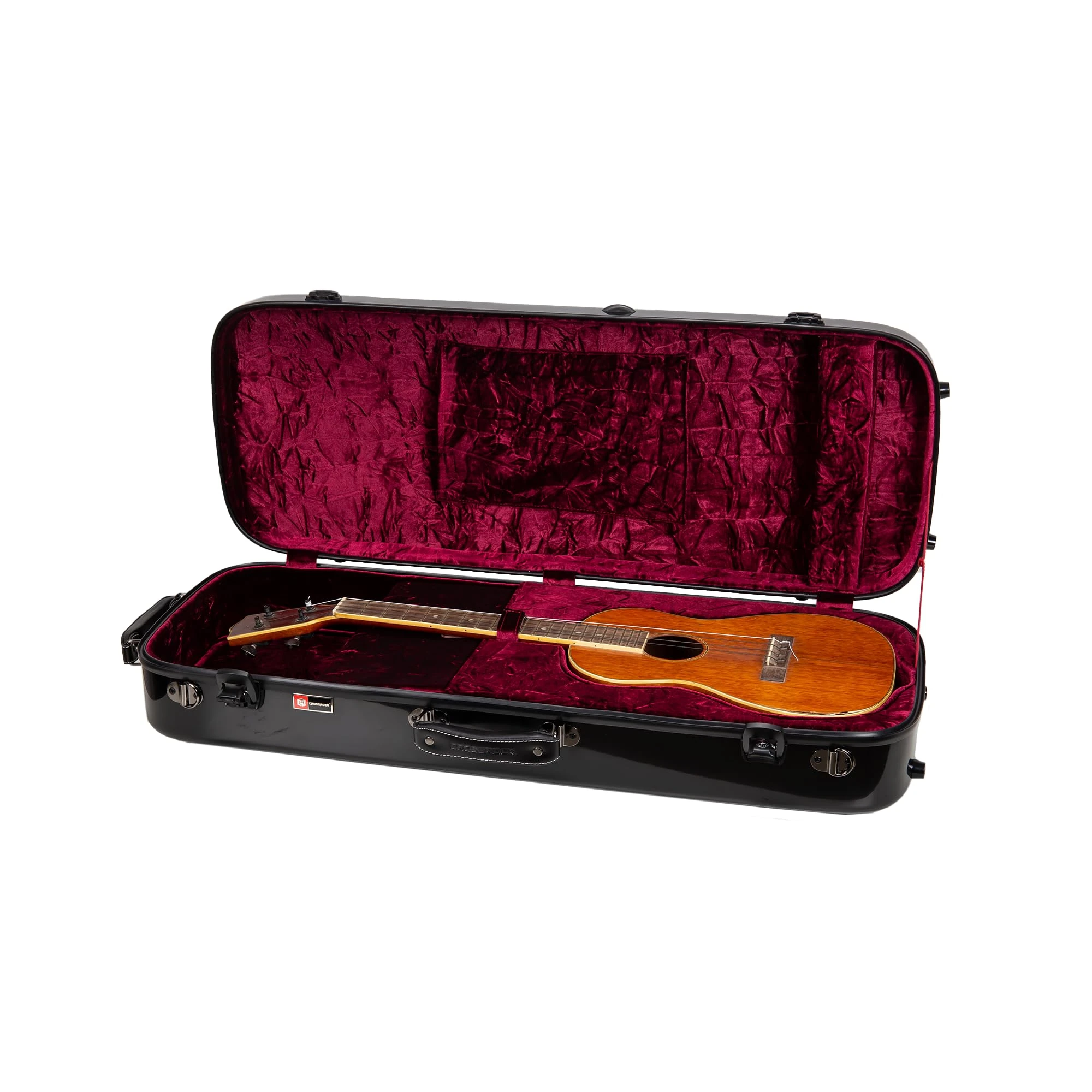 Crossrock Fiberglass Ukulele Case for Tenor Size | Rectangular Black Gloss Finish, Hygrometer, TSA Lock, Backpack Straps & Large Accessory Storage – Pro Series