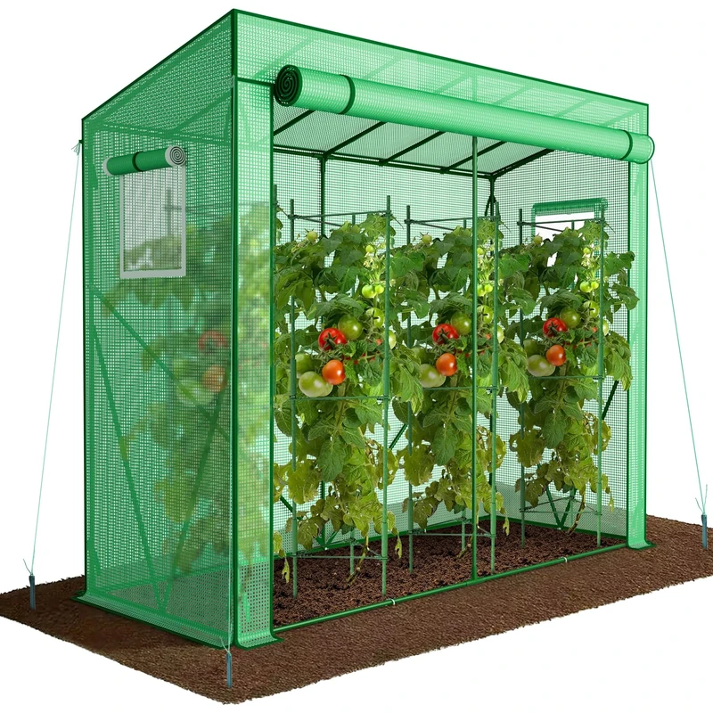 VOUNOT® Garden Greenhouse Tomato Grow House with Roll-up Zipper Door, Reinforced 135g/m² PE Cover, Ideal for Vegetables, Plants, Flowers – All-Season Protection, 200x77x170cm, Green