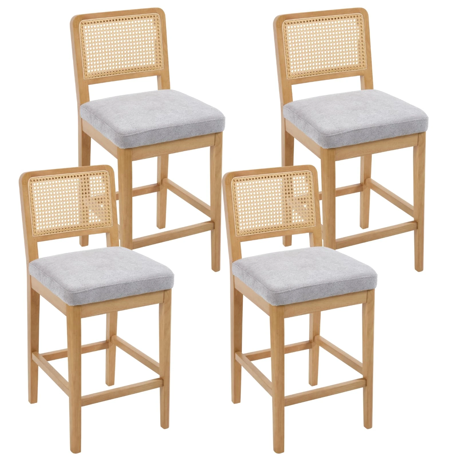 chairus Kitchen Bar Stools Set of 4 Upholstered High Chair in Chenille Fabric Mid-Century Breakfast Counter Stool with Wooden Legs (Gray-4)