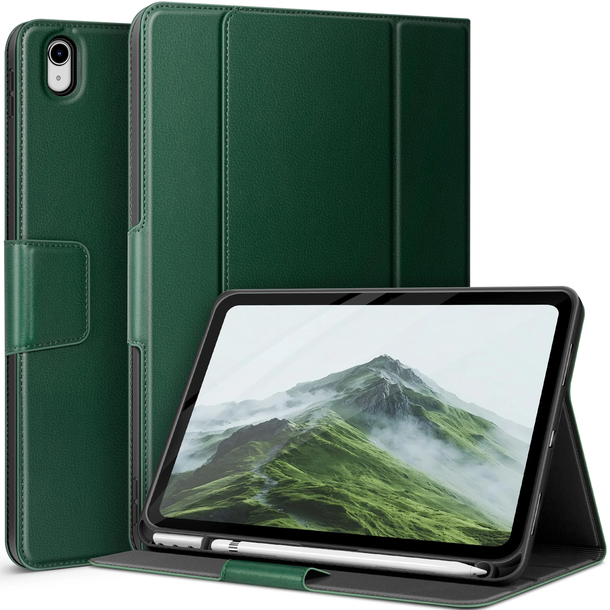AUAUA Case for iPad (A16) 11th Generation 11 Inch 2025, iPad 10th Generation 10.9 Inch 2022, with Pencil Holder and Pocket, Typing Angle Muti-Stand Magnetic Closure Auto Sleep/Wake (Green)