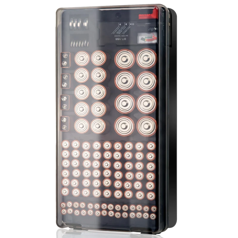 Battery Storage Case with Battery Tester,Battery Organiser & Batteries Box, Large Capacity for Batteries AAA, AA, C, D, 9V (Not Included)