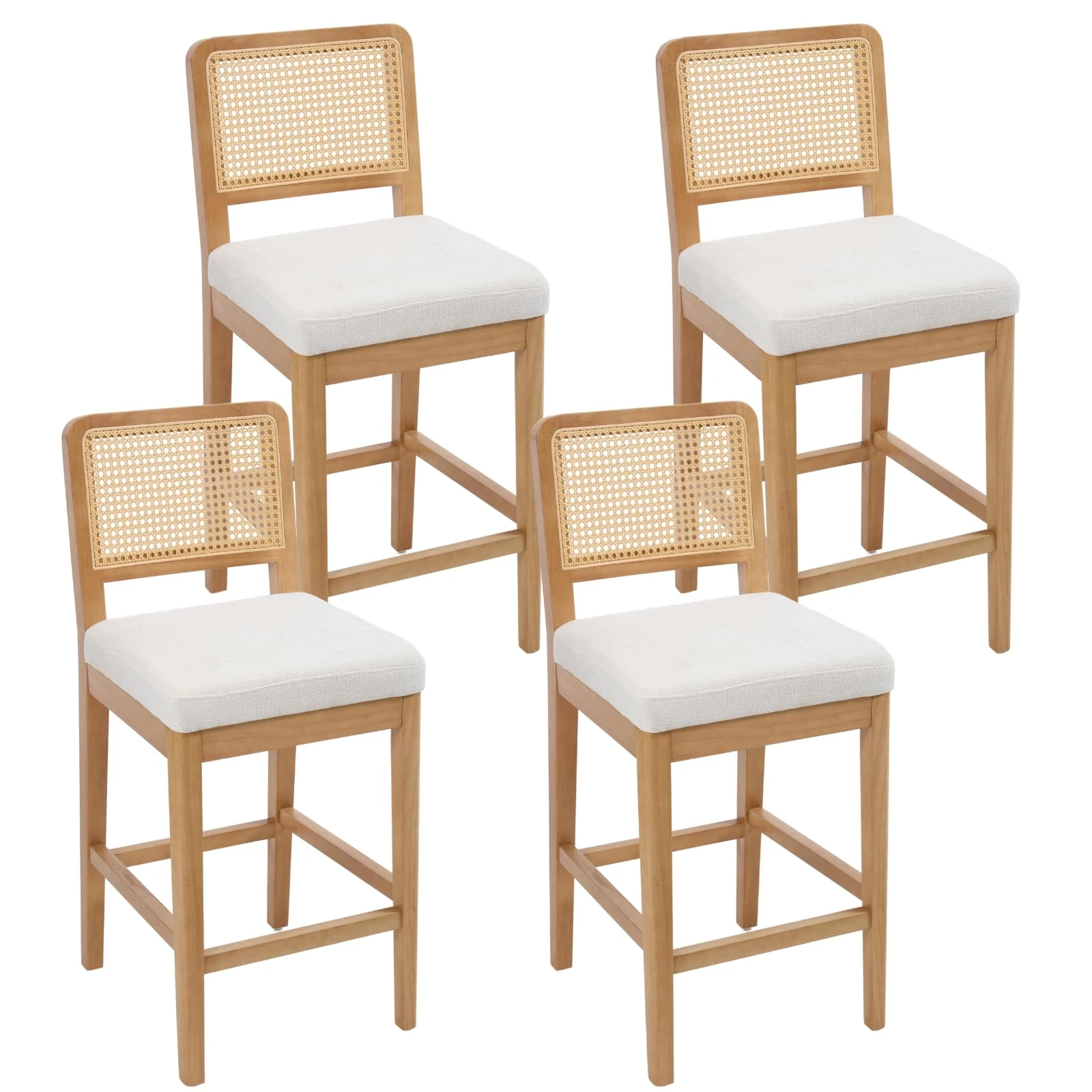 chairus Kitchen Bar Stools Set of 4 Upholstered High Chair in Chenille Fabric Mid-Century Breakfast Counter Stool with Wooden Legs (White-4)