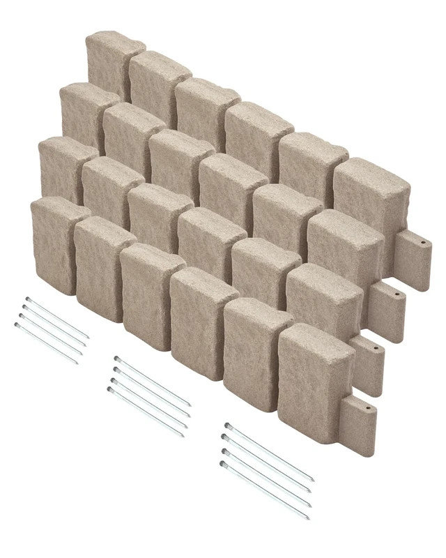 VEVOR Faux Stone Landscape Edging, 47.2 x 9 in Realistic Lawn Edging, Flexible Brick-Sized Garden Edging Border with Anchoring Spikes, Fade-Resistant Yard Edging for Driveways Walkway Beige